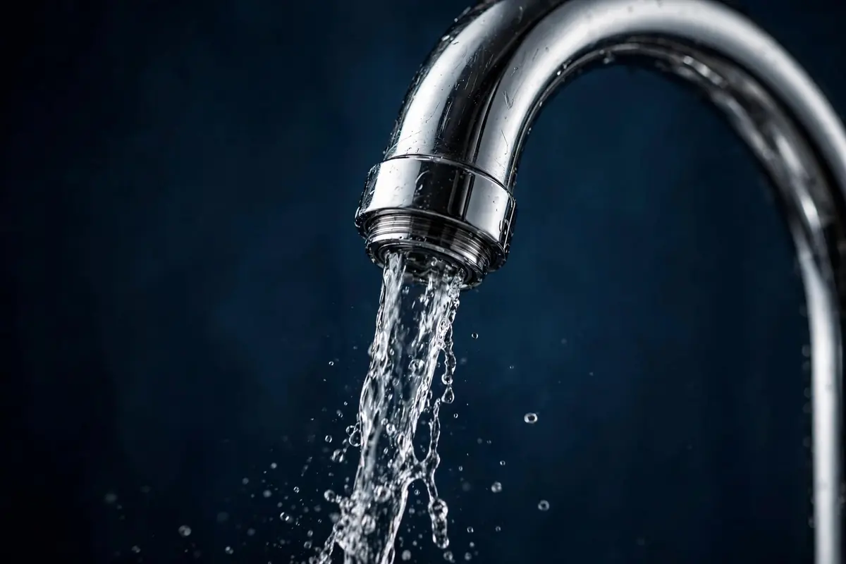 Chrome faucet with running water